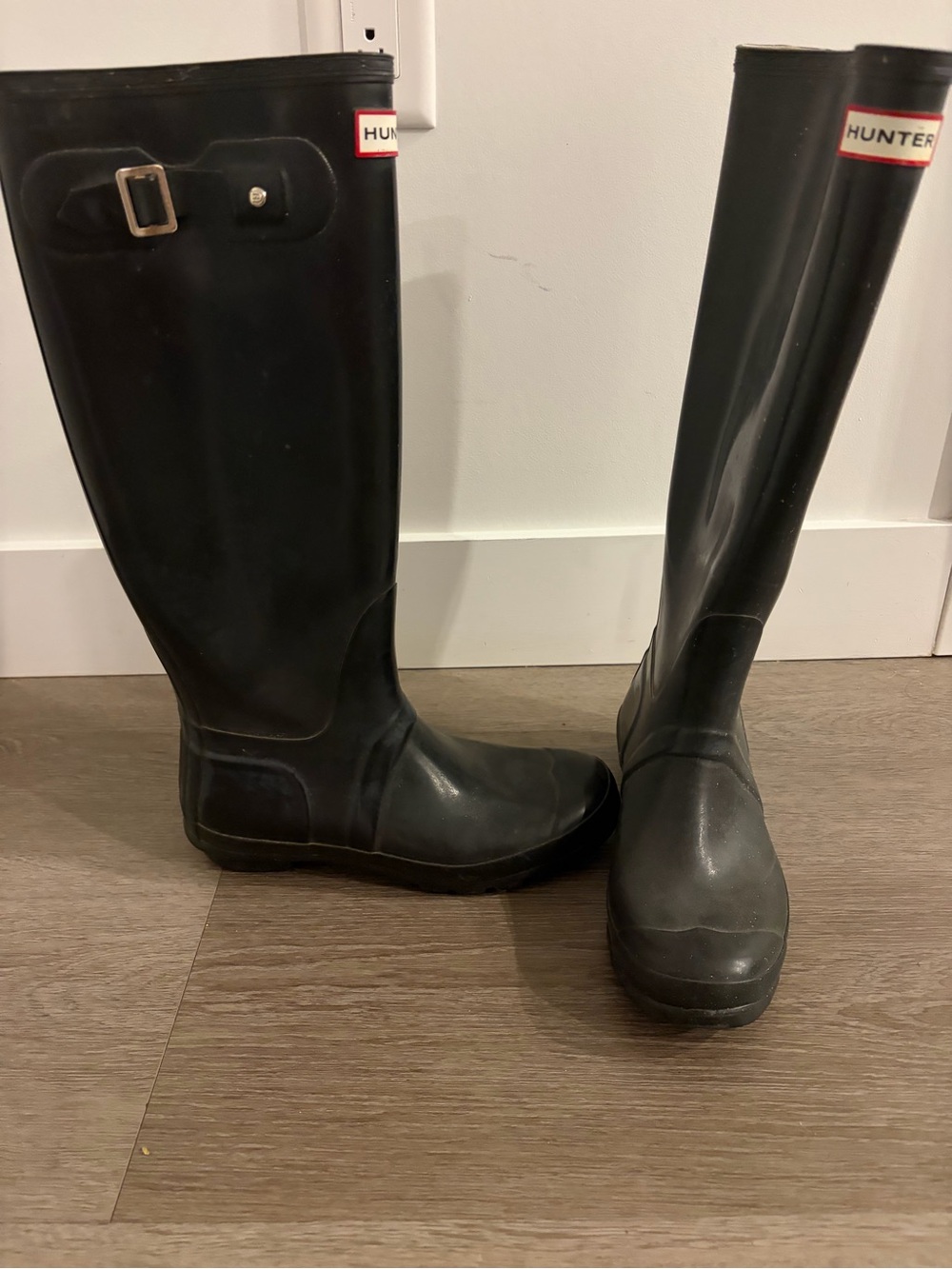 Hunter Tall Black Women's Rain Boots with Buckle Detail